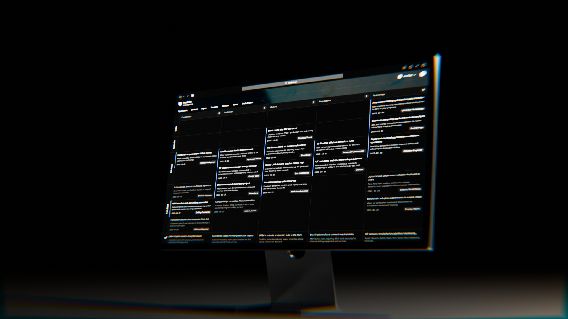 Field Report signal board organised by competitors, customers, markets, regulations, and technology.
