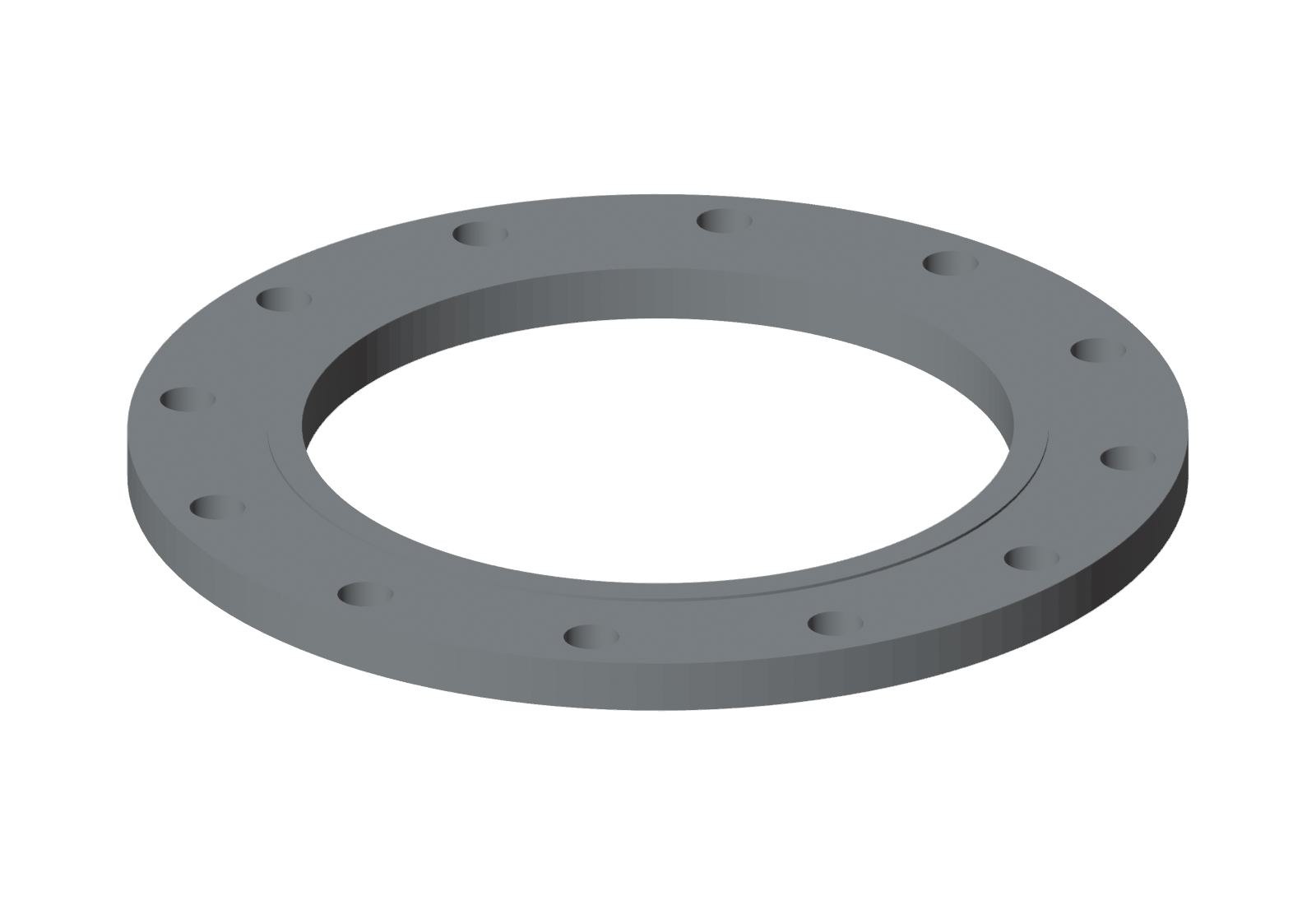 Rendered 12 inch pipe flange validation model generated as CAD evidence