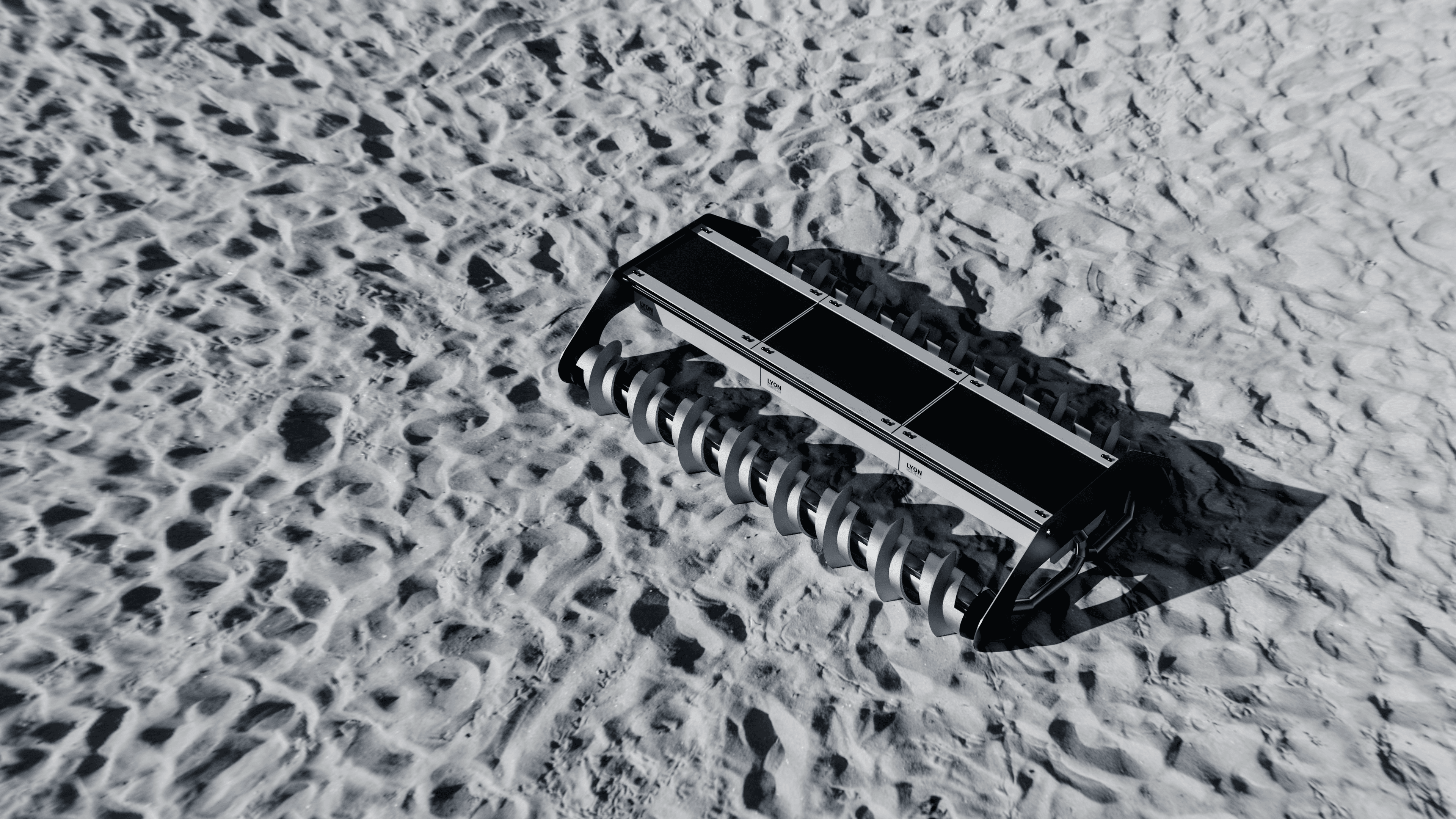 Rendered lunar resource utilization plant on a dusty surface
