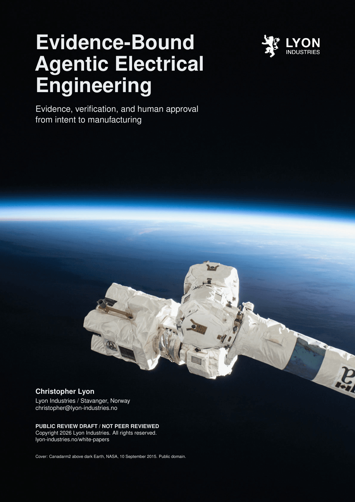 Cover of Lyon Industries Working Paper 01, Evidence-Bound Agentic Electrical Engineering.
